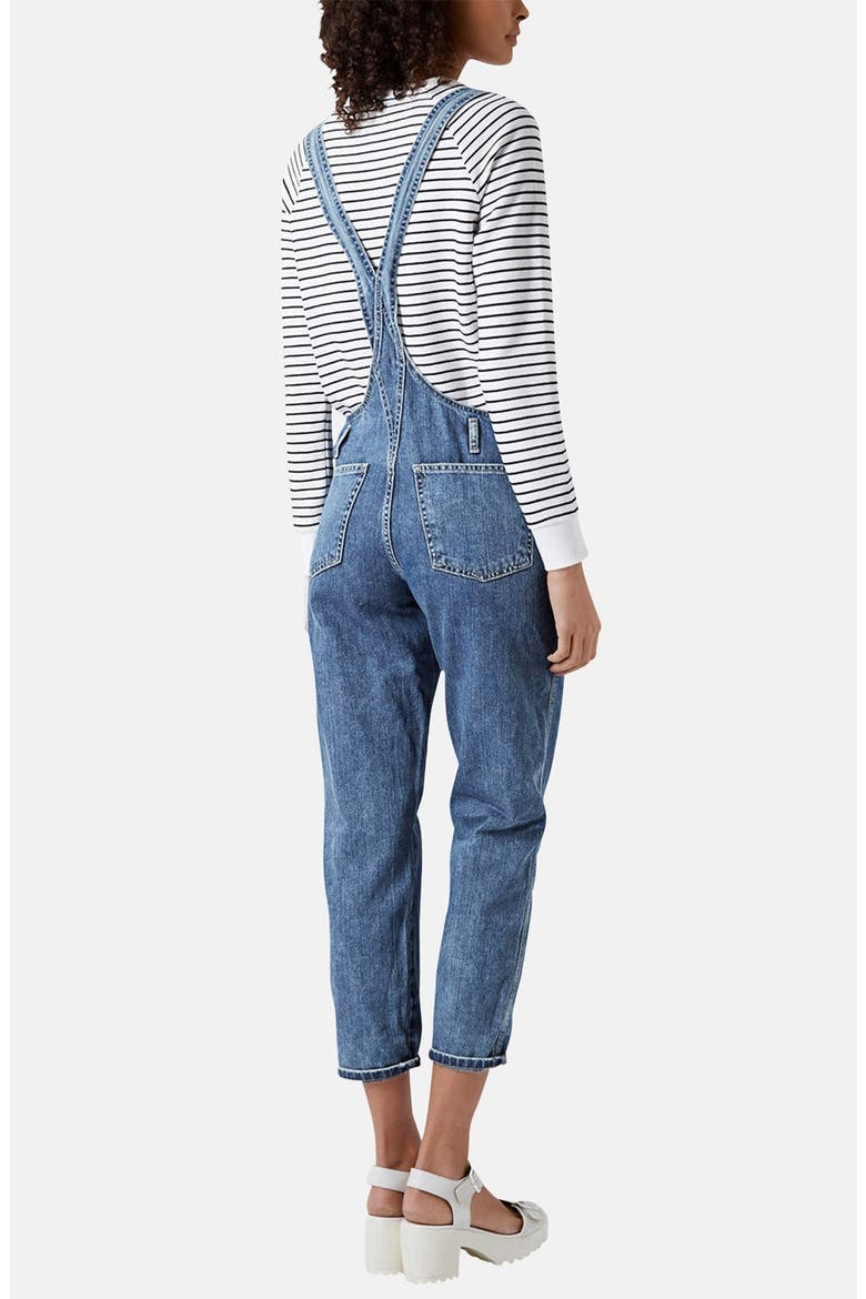 Moto Crop Denim Overalls, Alternate, color, MID STONE