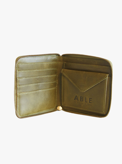 Able Helina Small Zip Around Wallet In Perforated Moss