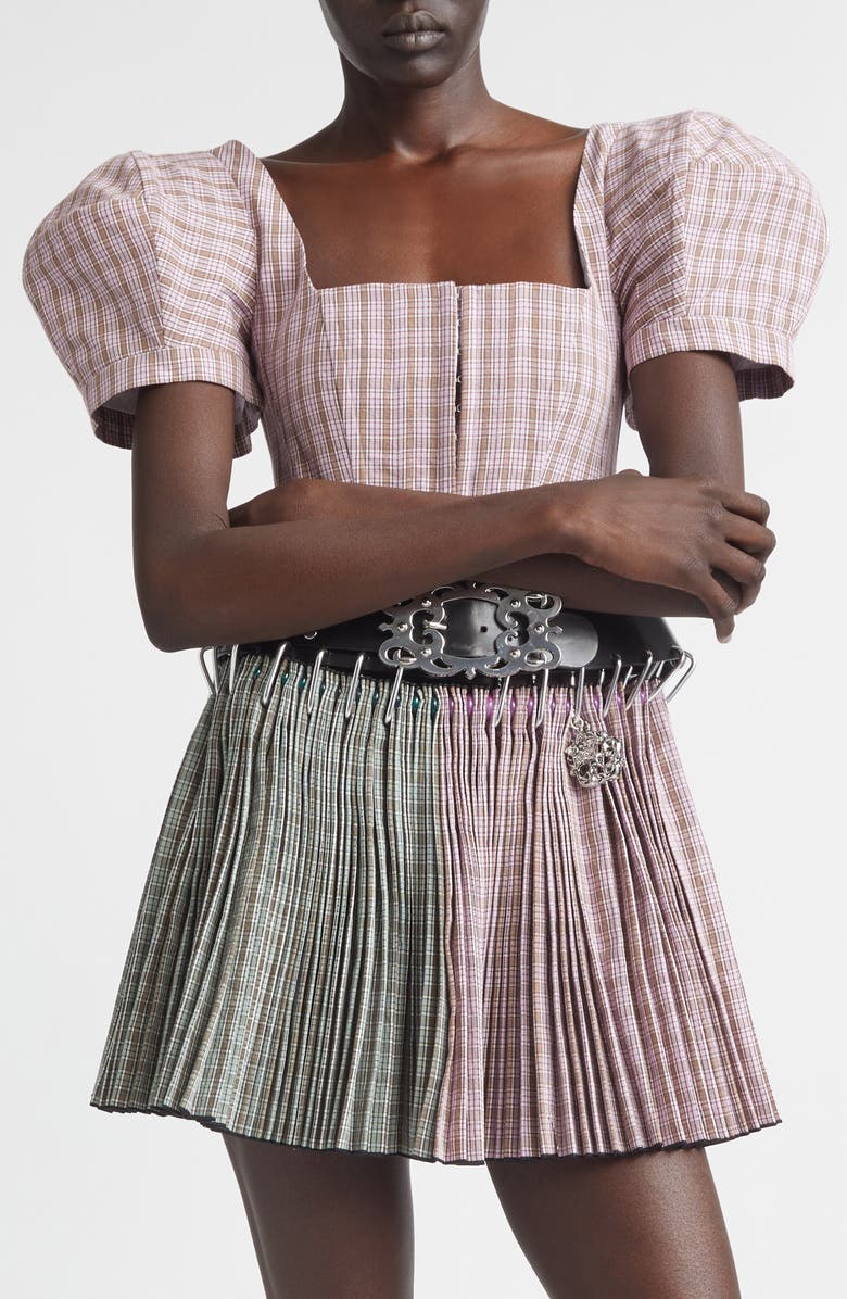 Chopova Lowena Carly Tartan Carabiner Minidress, Alternate, color, Pink And Green