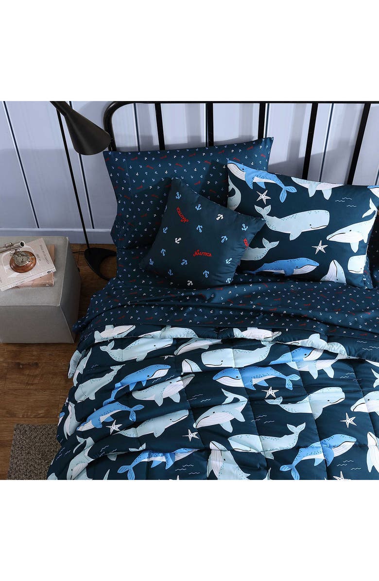 Nautica Finnigan Whales Microfiber Comforter Set, Alternate, color, Navy Seas