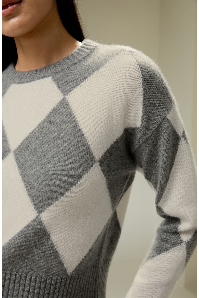 Women's Round Neck Diamond Pattern Cashmere Sweater, Alternate, color, Grey