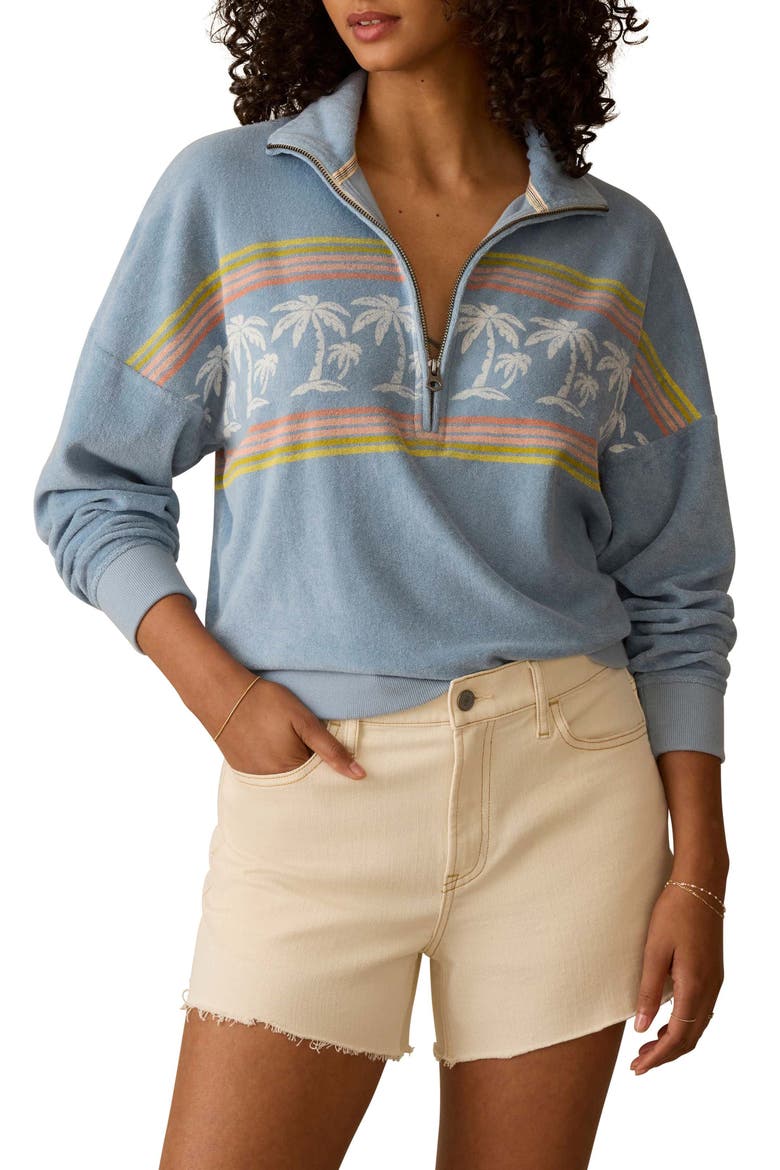 Cabana Terry Cloth Quarter Zip Pullover, Main, color, PALM RAINBOW BEACH
