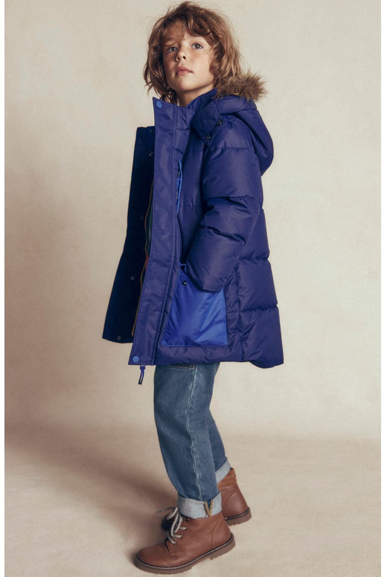 Kids' Fleece Lined Padded Faux Fur Trim Parka, Alternate, color, COLLEGE NAVY