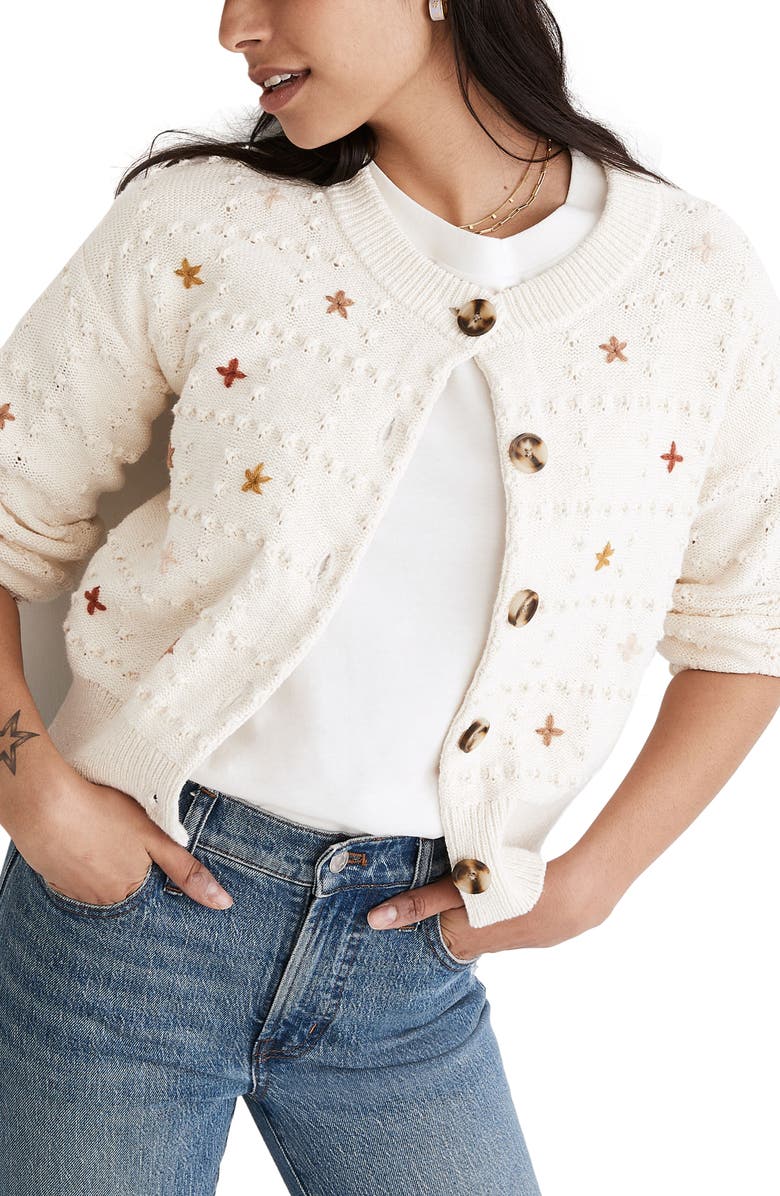 Madewell Embroidered Sandlin Cardigan Sweater, Main, color, 