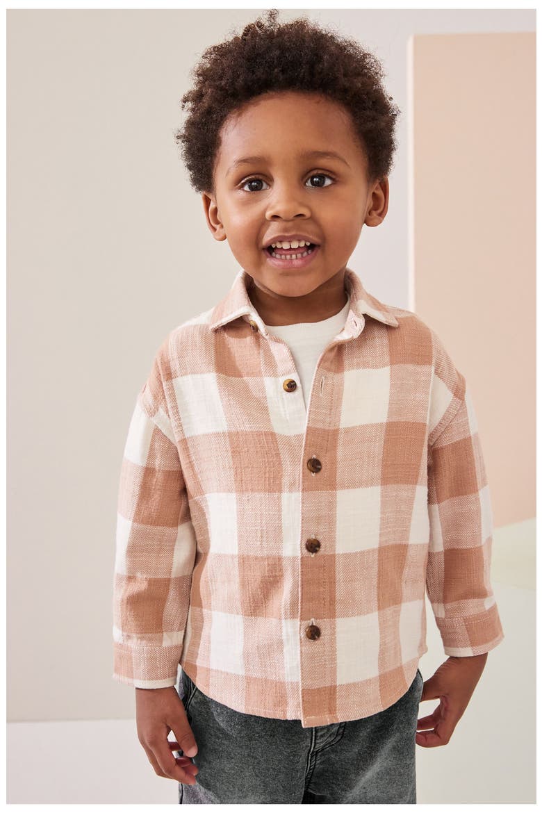 Kids' Buffalo Check Flannel Button-Up Shirt, Alternate, color, BROWN