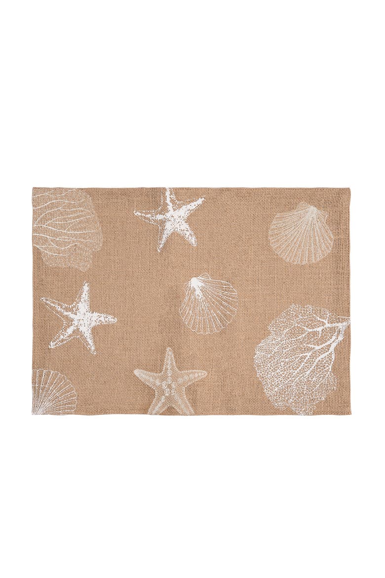 Sandy Coast Starfish Coral Shells Placemats Set of 6 Beach Coastal, 14" x 20", Alternate, color, Brown