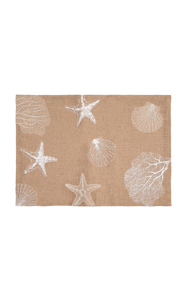 C&F Home Sandy Coast Starfish Coral Shells Placemats Set of 6 Beach Coastal, 14" x 20", Alternate, color, Brown