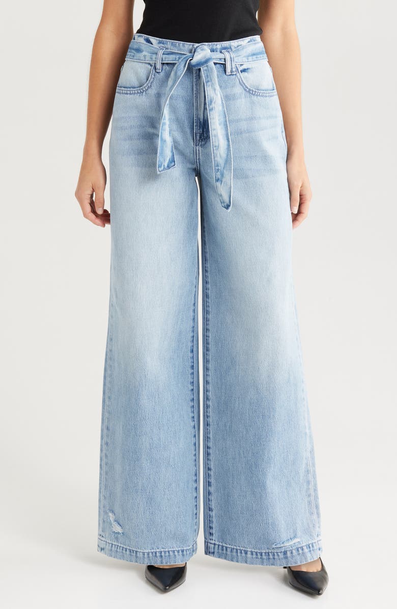 HIDDEN JEANS Belted High Waist Wide Leg Jeans, Main, color, Light Wash