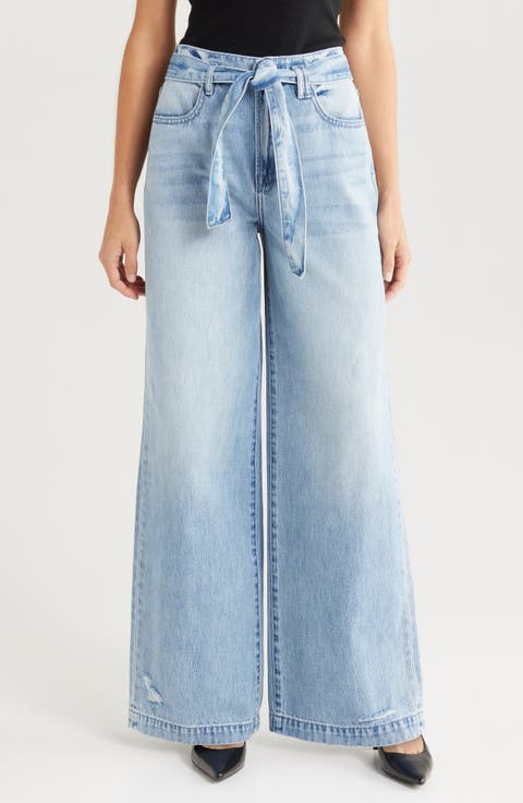 Belted High Waist Wide Leg Jeans