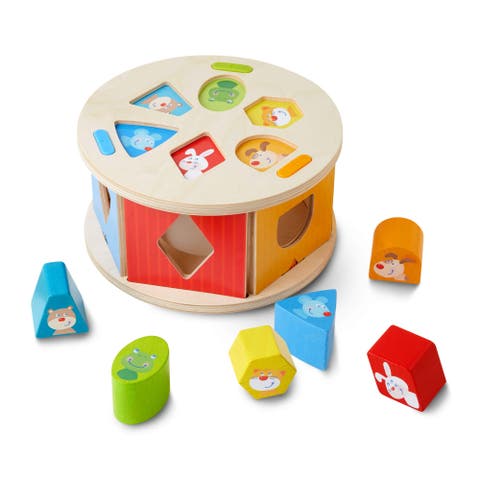 Favorite Animals Wooden Shape Sorting Puzzle Box with 5 Colorful Shapes - Ages 12 Months +