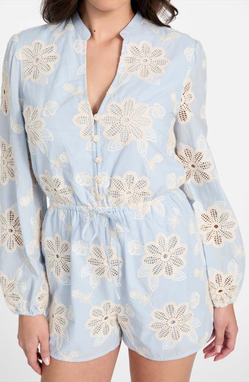 Guess Hazel Floral Embroidered Long Sleeve Cotton Voile Romper