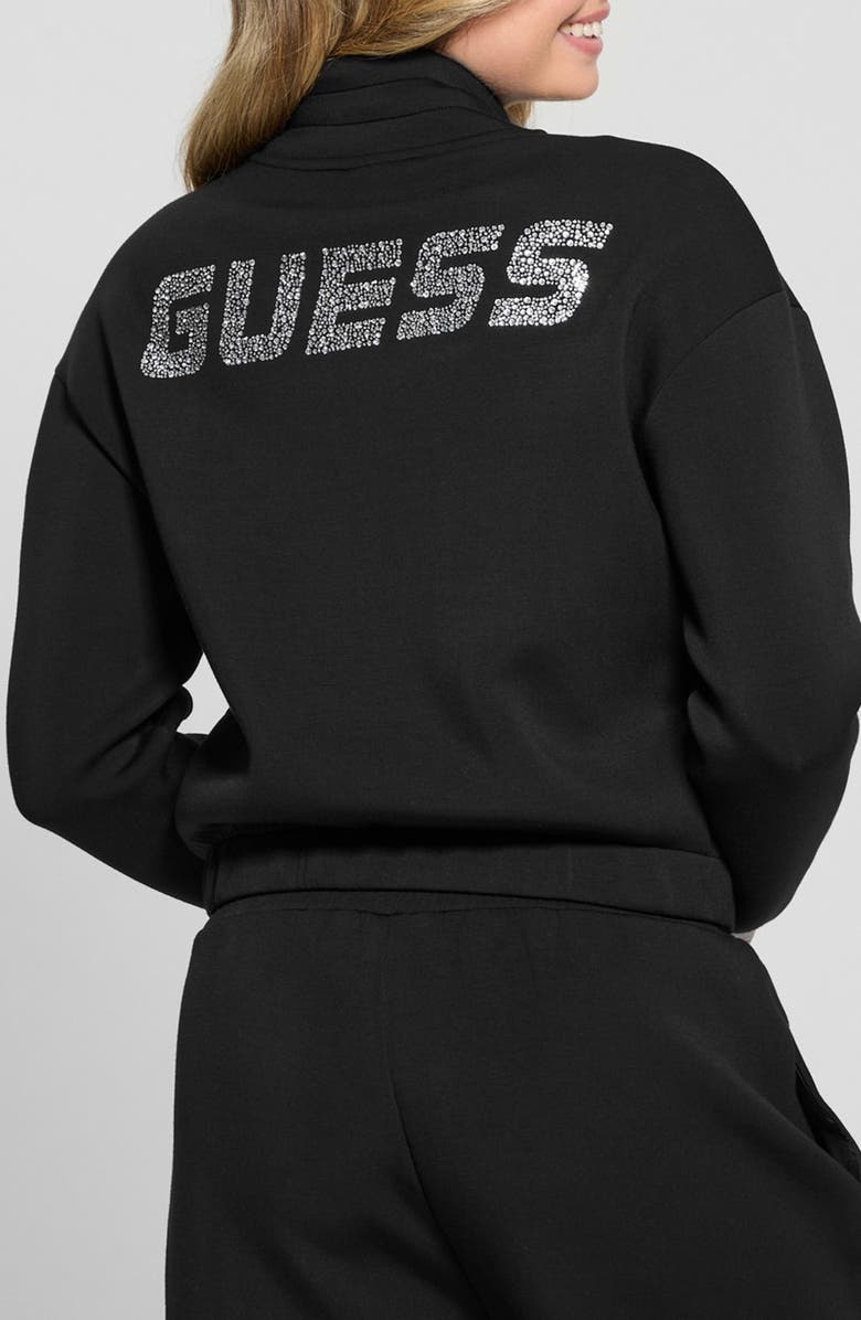 GUESS Ceclilia Crystal Logo Scuba Knit Zip Hoodie, Alternate, color, 