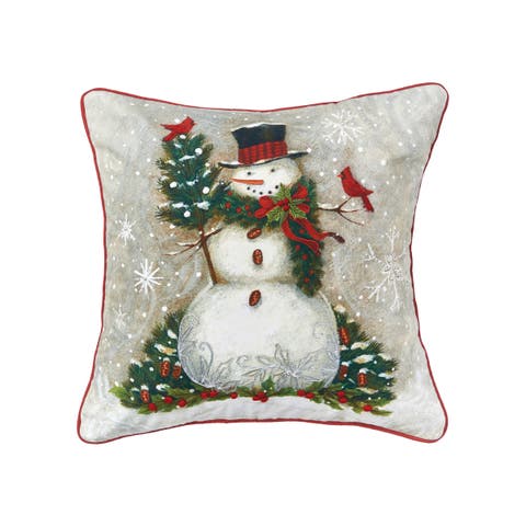Woodland Snowman Cotton Blend Printed Accent Throw Pillow 18" x 18"