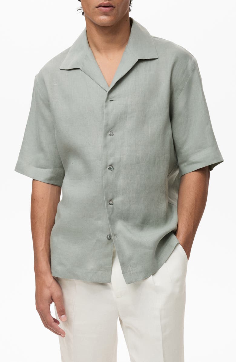 MANGO Short Sleeve Linen Button-Up Shirt, Main, color, 