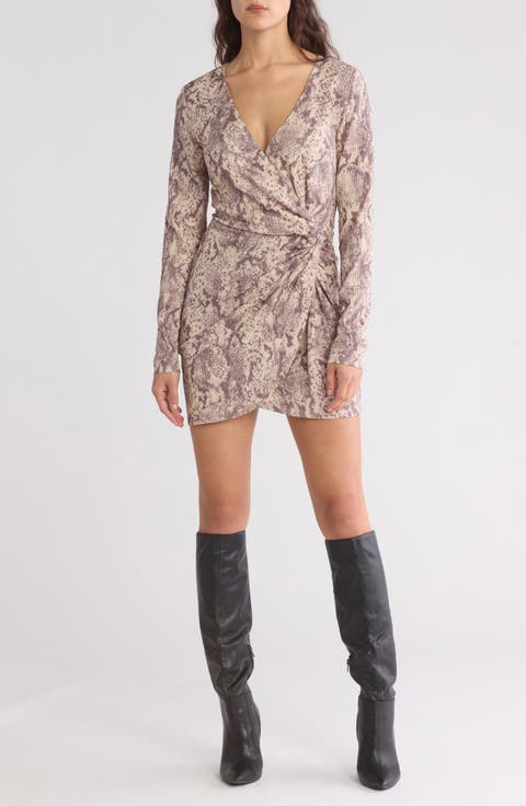 Sia Snake Print Long Sleeve Dress