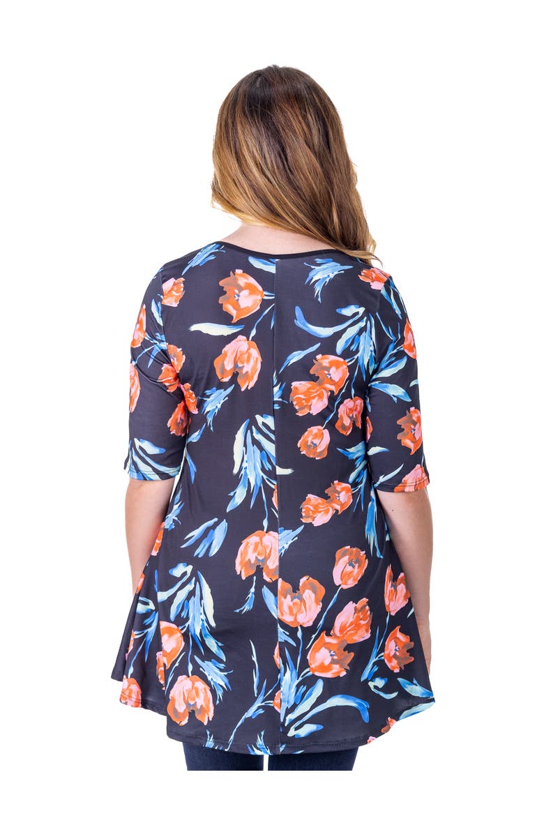 Tulip Print Elbow Sleeve Casual Tunic Top, Alternate, color, Navy Multi