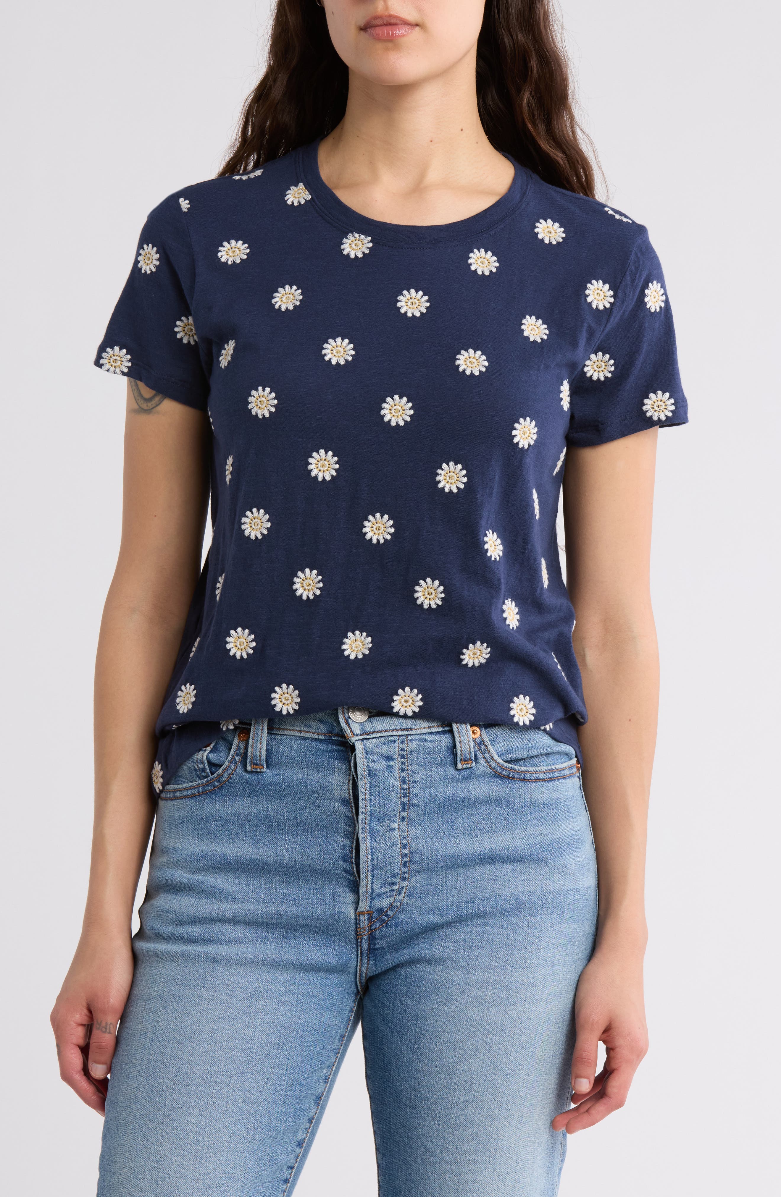 Daisy All Over Embroidered Cotton Tee (Women) | Nordstromrack
