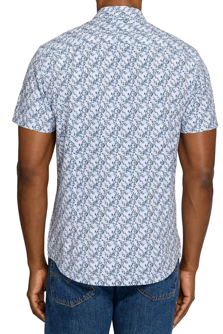 Slim Fit Floral Short Sleeve Performance Button-Up Shirt, Alternate, color, WHITE/ NAVY