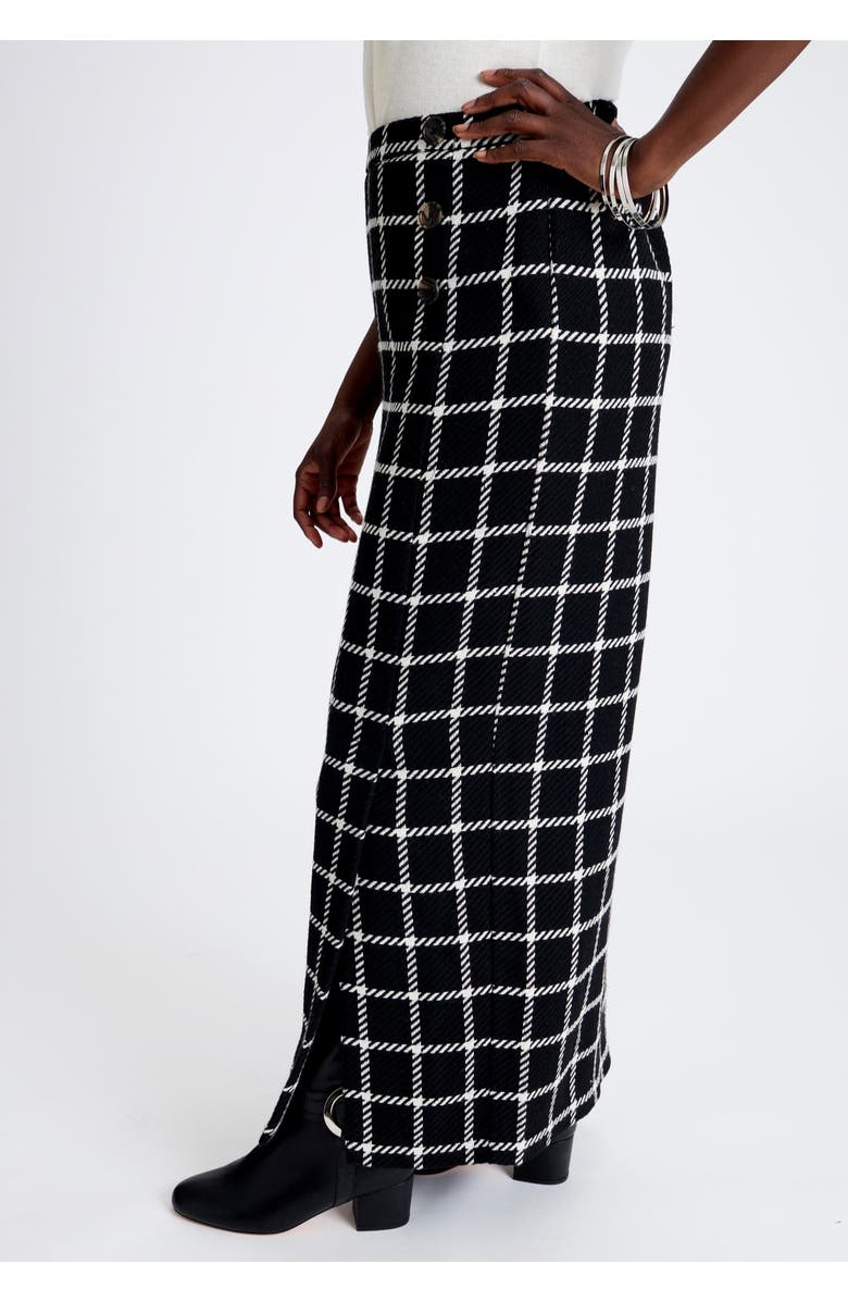 Jessica London Side-Button Wool Skirt, Alternate, color, Grey Herringbone