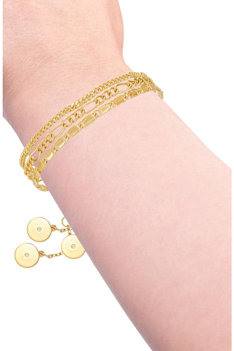 Set of 3 Chain Bracelets, Alternate, color, GOLD