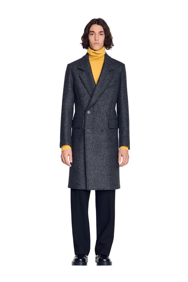 Double-breasted virgin wool coat, Alternate, color, Mocked grey