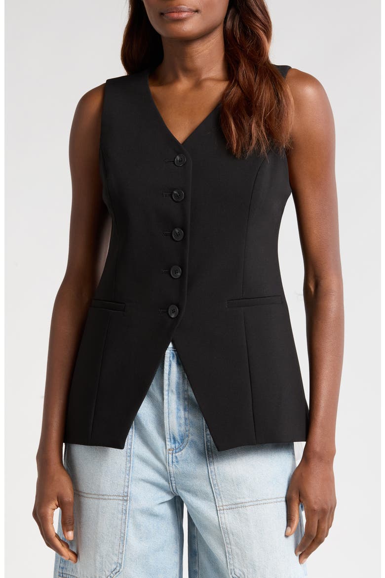 Lila Button Front Vest, Main, color, BLACK