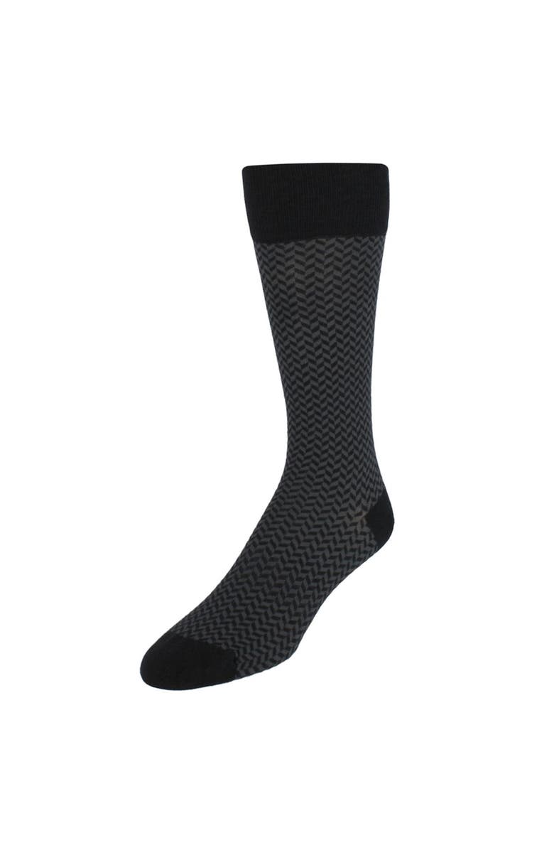 Trafalgar Holden Herringbone Mid-Calf Pima Cotton Socks, Main, color, Black And Charcoal Herringbone