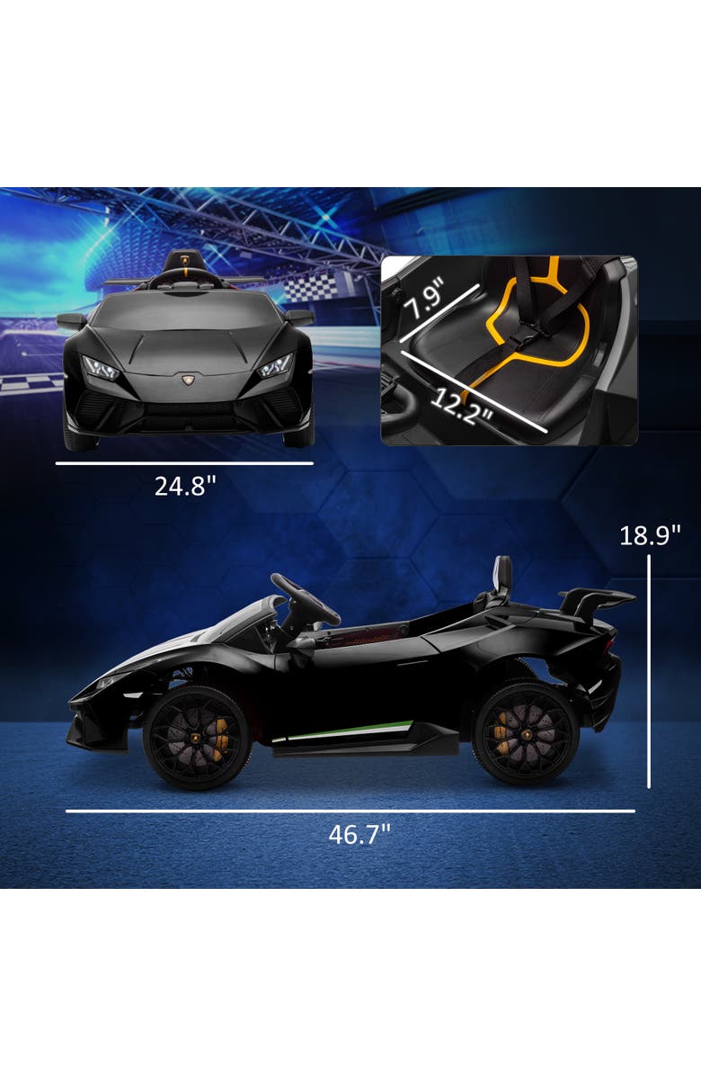 Qaba 12V Lamborghini Huracan Kids Electric Car with Parent Remote Control, Spring Suspension, Alternate, color, 