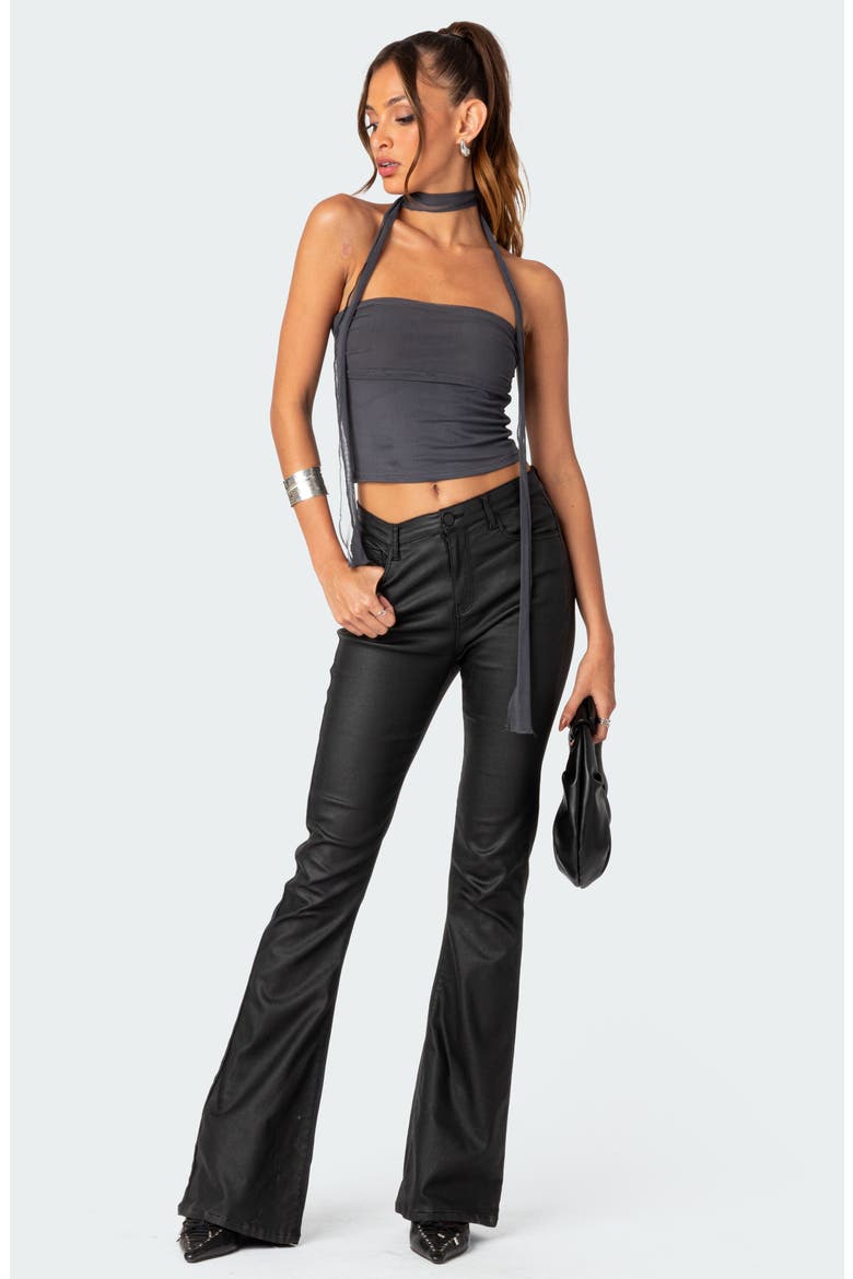 Gathered Strapless Crop Top & Scarf, Alternate, color, DARK-GRAY