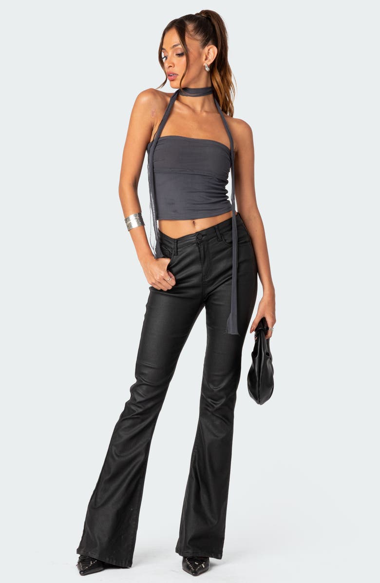 EDIKTED Gathered Strapless Crop Top & Scarf, Alternate, color, Dark-Gray