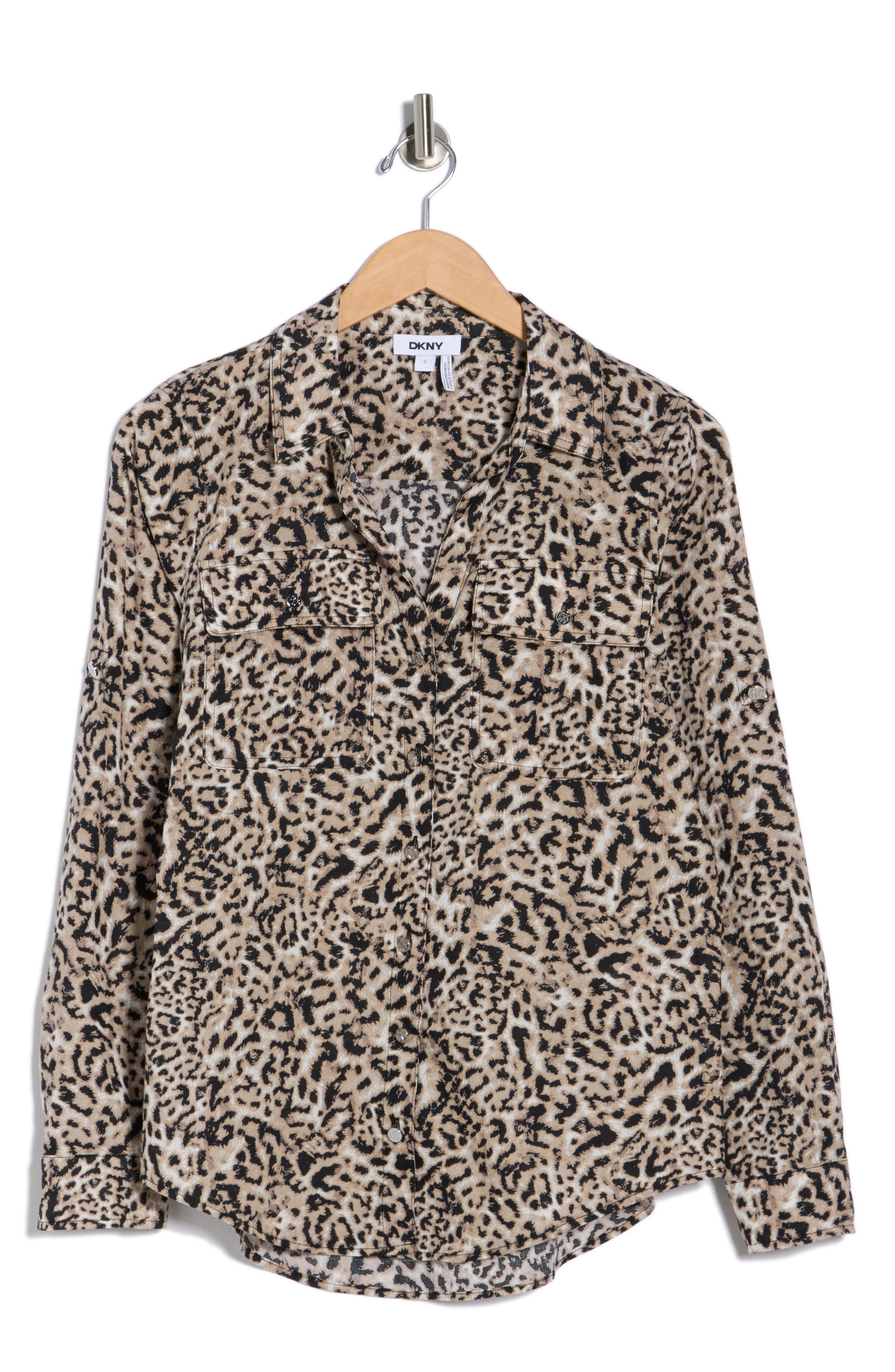 DKNY Abstract Print Roll Sleeve Button-Up Shirt