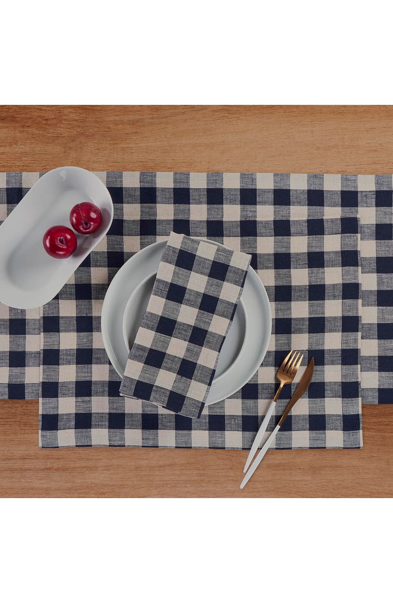 Solino Home Linen Dinner Napkins - Morgan Check, 20" x 20" Inch, Alternate, color, Navy And Natural