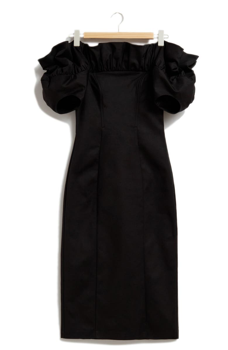 & Other Stories Ruffle Off the Shoulder Midi Dress, Alternate, color, Black