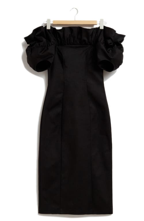 & Other Stories Ruffle Off The Shoulder Midi Dress In Black