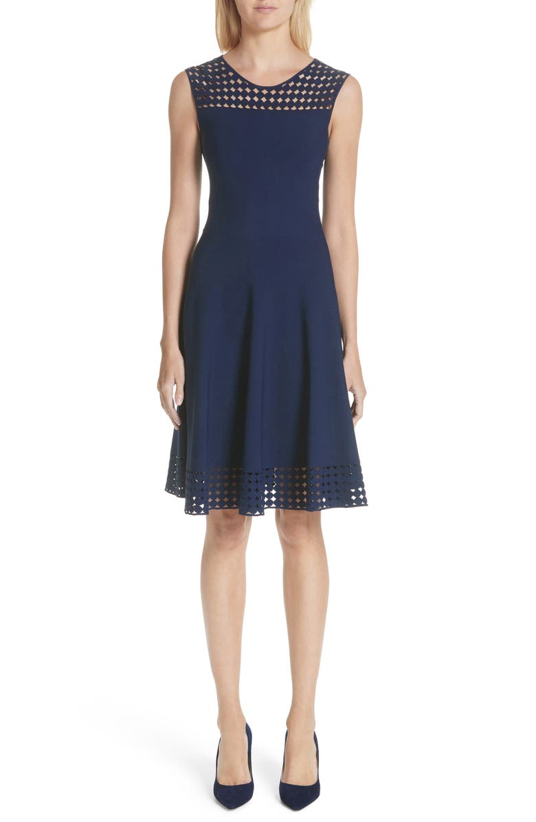Akris punto Eyelet Fit & Flare Dress, Main, color, 