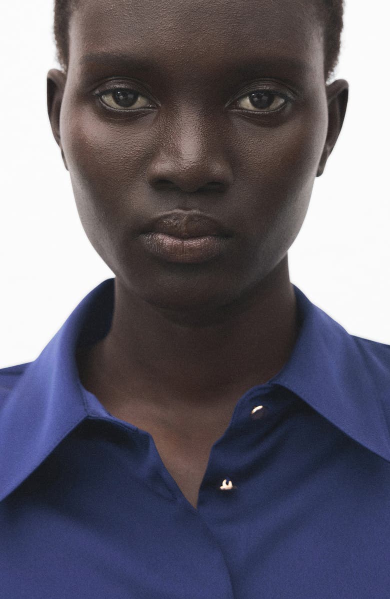 MANGO Flowy Satin Shirt, Alternate, color, Blue