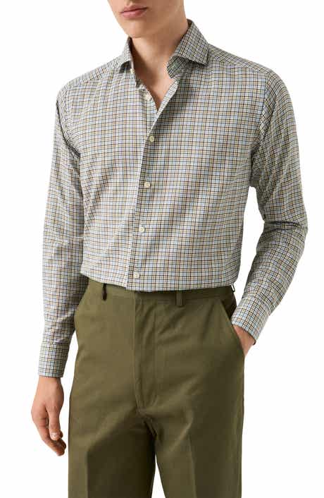 Eton Contemporary Fit Mixed Check Cotton Flannel Dress Shirt
