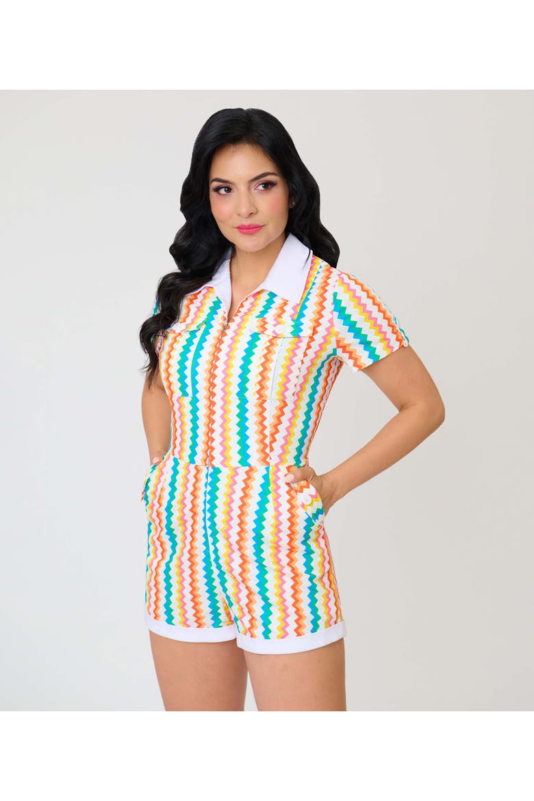 1960s Mia Romper, Main, color, White w/ Colored Stripe