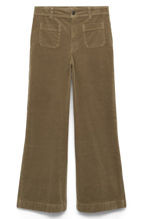 Shop Mango Catherin High Waist Crop Wide Leg Corduroy Culotte Pants In Khaki
