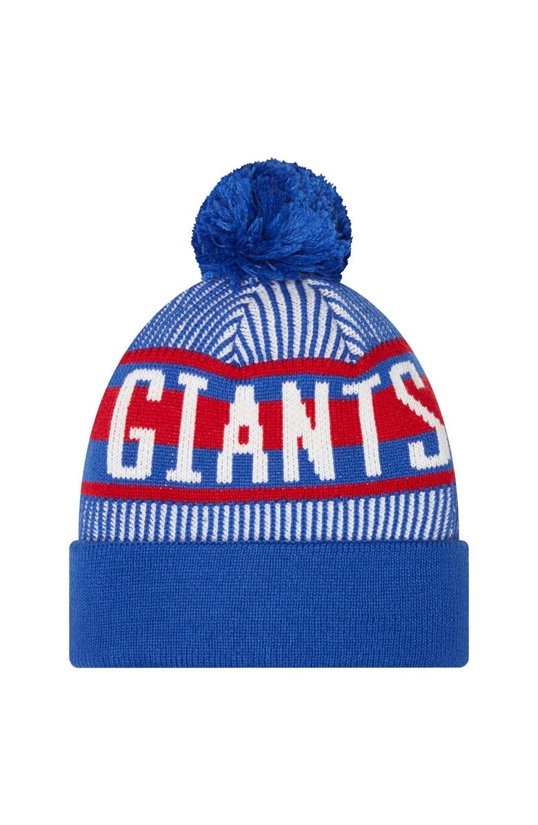 New Era Youth New Era Royal New York Giants Striped Cuffed Knit Hat with Pom, Alternate, color, Royal