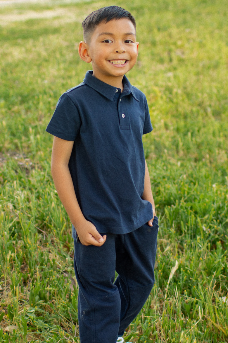 Kids' Organic Cotton Jersey Alex Polo T-Shirt, Alternate, color, Navy