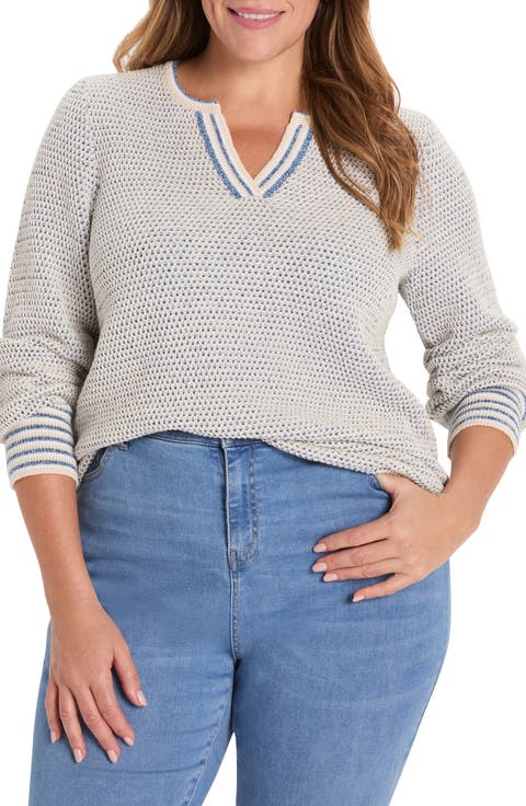 Textured Split Neck Sweater (Plus)