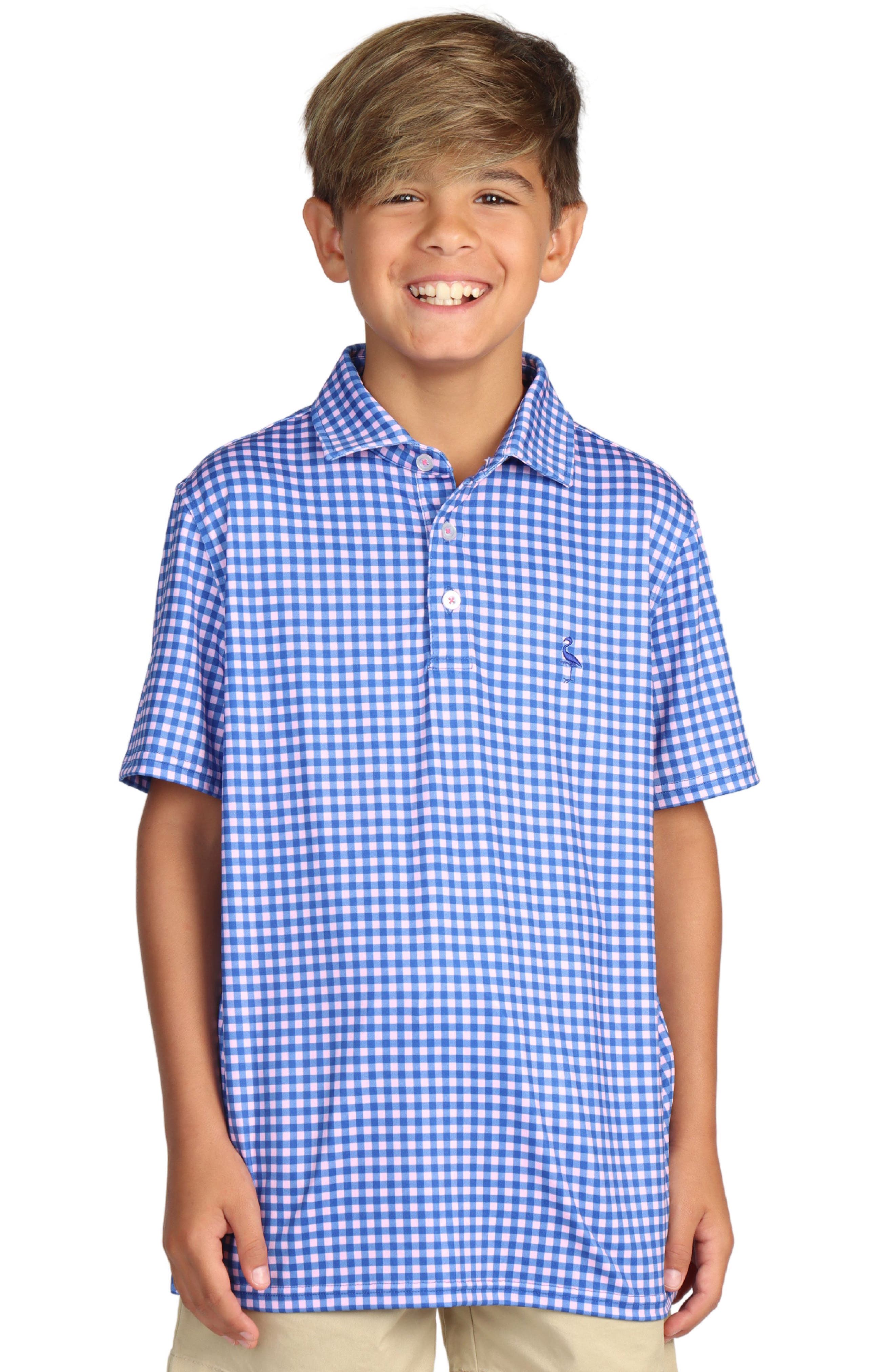 TailorByrd Kids' Gingham Performance Polo