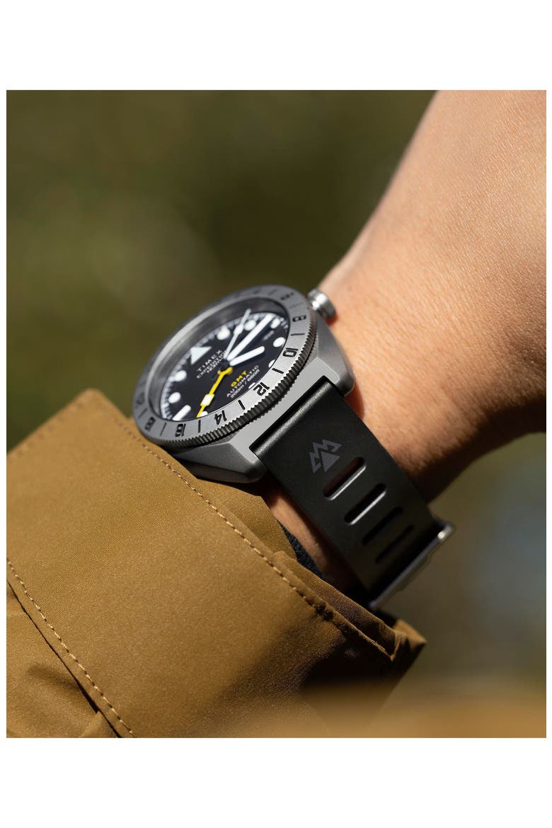 Expedition North® GMT Titanium Automatic Silicone Strap Watch, 41mm, Alternate, color, BLACK