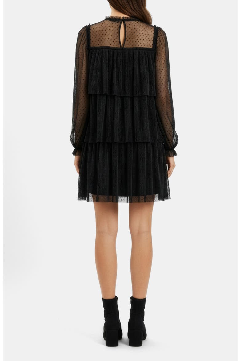 Long Sleeve Tulle Minidress, Alternate, color, BLACK