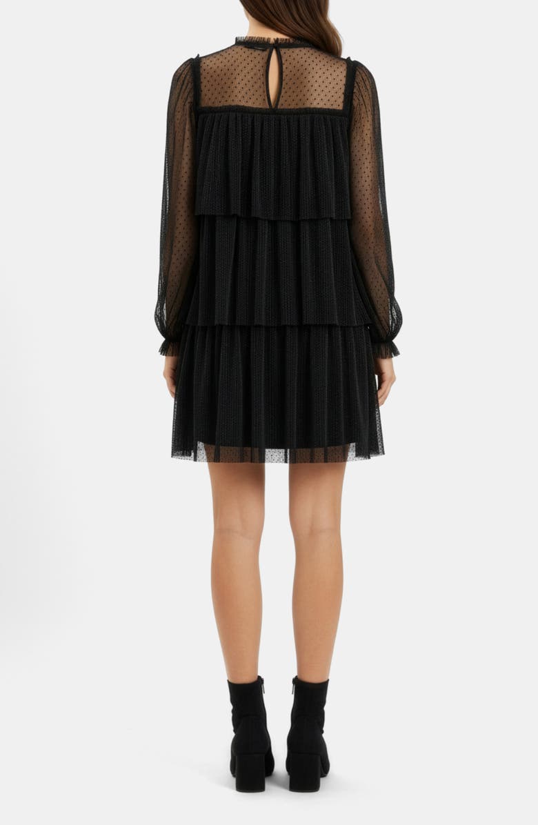 Lush Long Sleeve Tulle Minidress, Alternate, color, Black