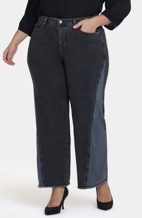 Teresa Frayed Two-Tone Wide Leg Jeans (Plus)