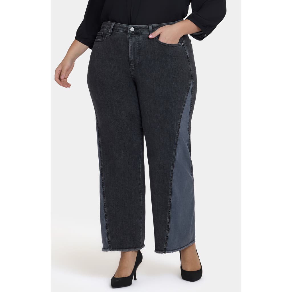 Nydj Teresa Frayed Two-tone Wide Leg Jeans In Multi