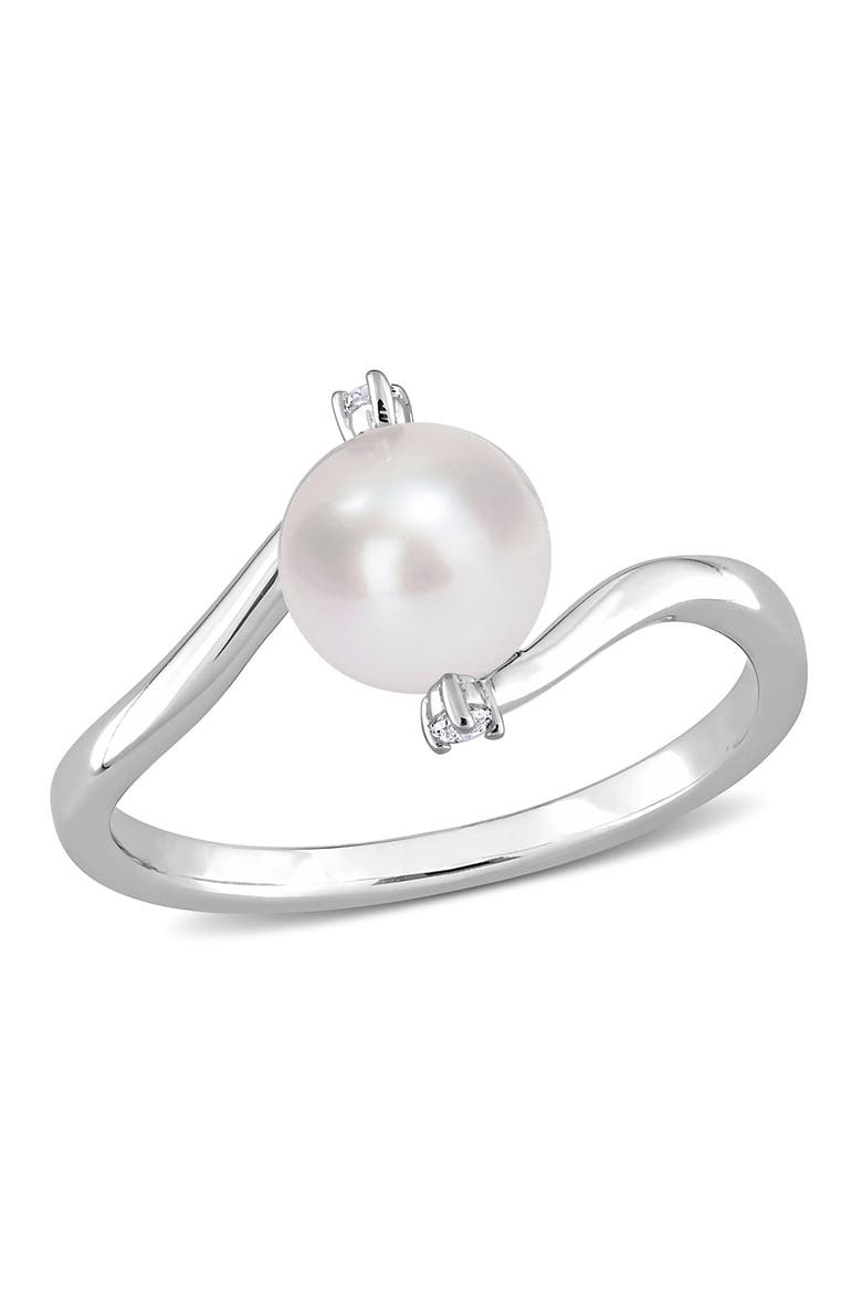 Sterling Silver 7–7.5mm Cultured Freshwater Pearl & Lab Created White Sapphire Ring, Main, color, WHITE