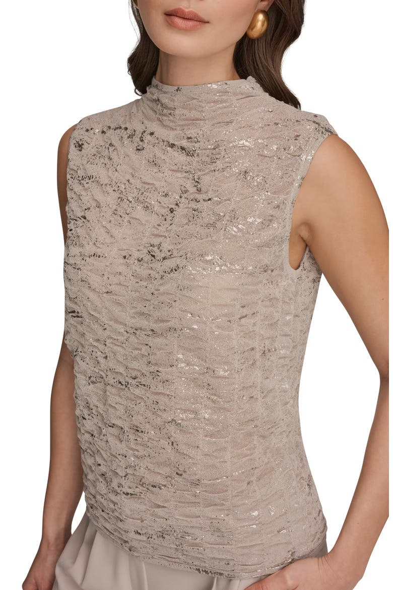Foil Print Sleeveless Funnel Neck Top, Alternate, color, TUSCAN GREY/ GOLD